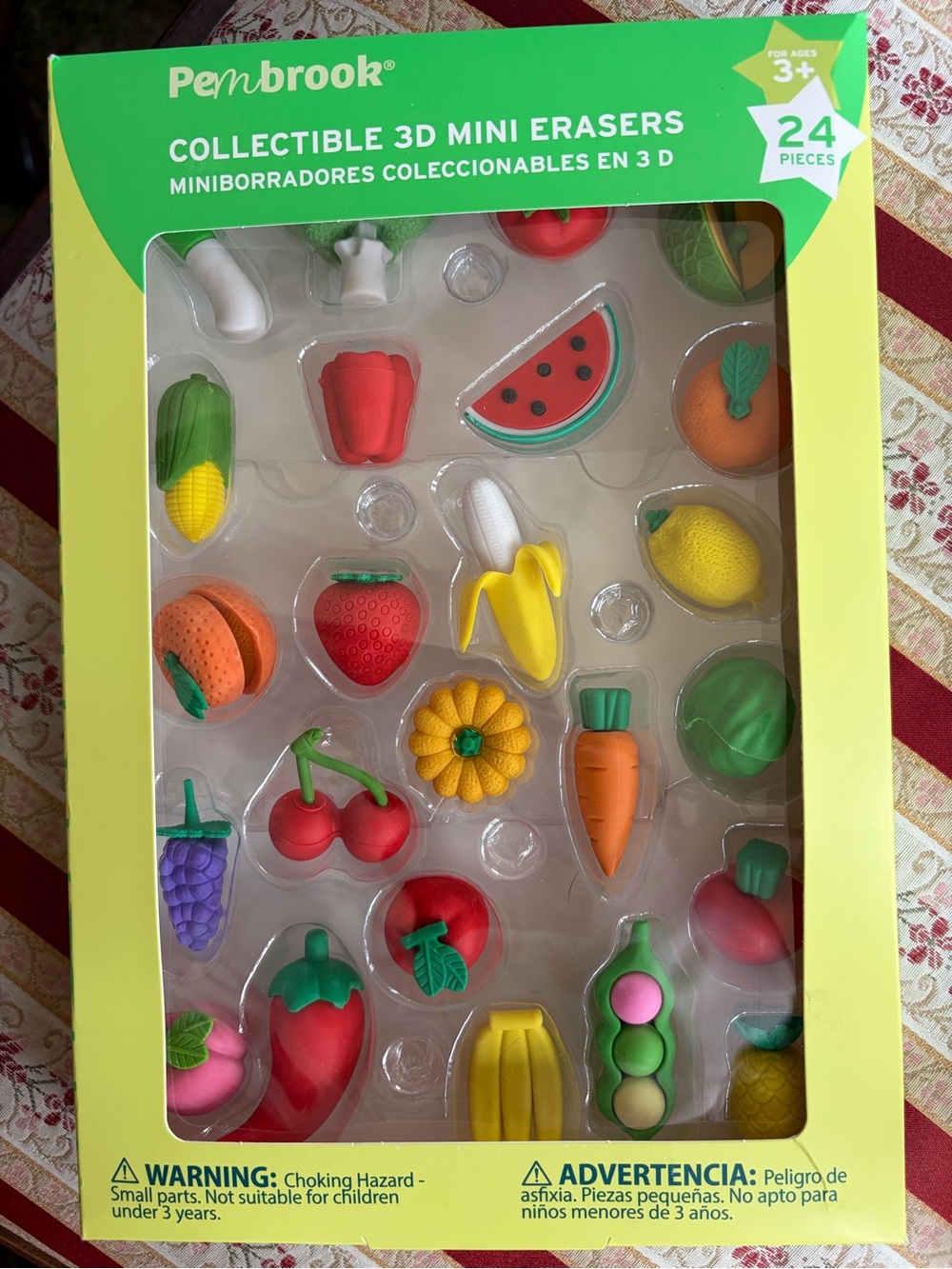 Pembrook 24-Piece Assorted Fruit & Veggie 3D Mini Erasers - Multicolor NIB